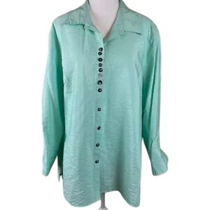 Ali Miles Mint Green Long Sleeve Blouse Top Mismatched Button Detail